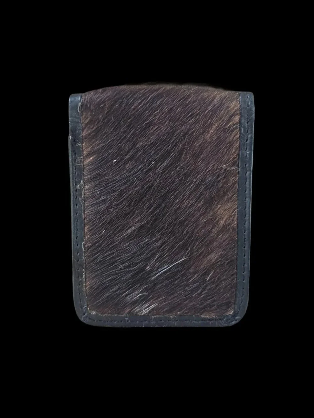 Fur Billfold Wallet Black Genuine Leather Real Fur Hair Cardholder Handmade